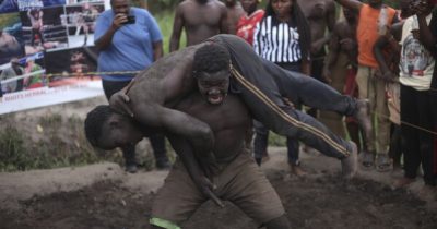 Mud wrestling in Uganda